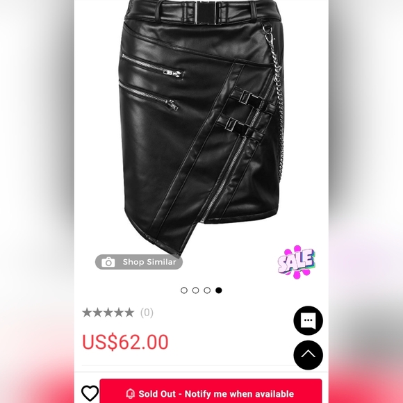 Maniere De Voir Black Leather Mini Skirt with Buckle and Chain - Picture 16 of 17